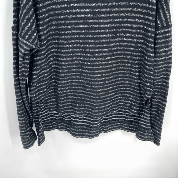 Madewell Black Marled Stripe Long Sleeve Top Women’s High Lo Size Medium - Picture 3 of 9
